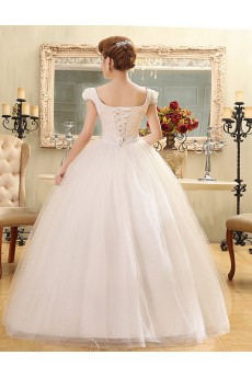 Lace and Tulle V-Neck Ball Gown Dress with Bead