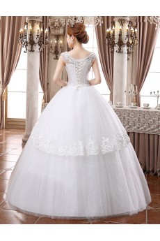 Lace and Tulle Scoop Ball Gown Dress with Beading