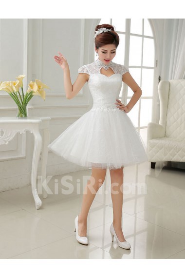 Tulle and Lace High-Neck Sheath Dress with Beading