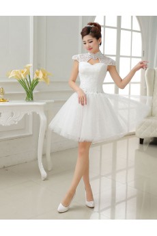 Tulle and Lace High-Neck Sheath Dress with Beading