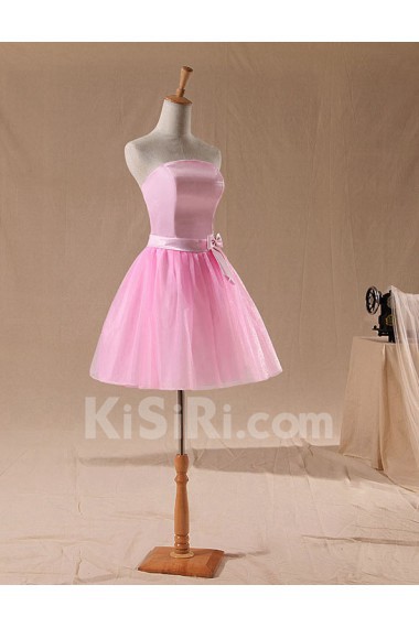 Tulle Strapless Sheath Dress with Bow