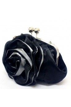 Satin Evening Handmade Flower Bridesmaids Black Handbag