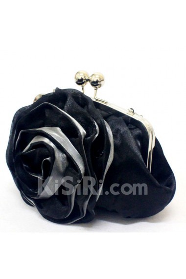 Satin Evening Handmade Flower Bridesmaids Black Handbag