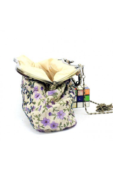 Linen Embroidery Bead Handbag/Clutche