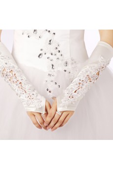 Satin Fingerless Elbow Length Wedding Gloves With Lace Rhinestone