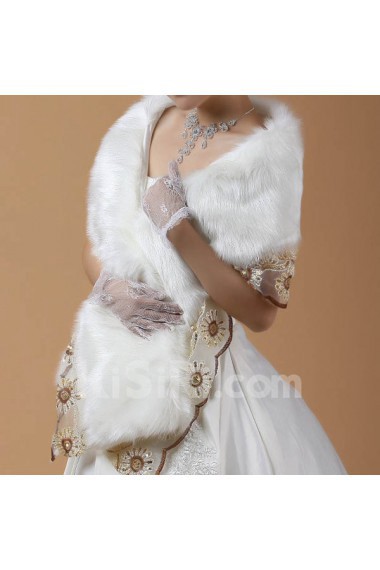 Faux Fur Wedding Wrap With Lace