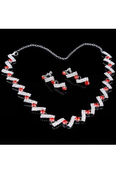 Red Rhinestones and Silver Alloy Wedding Jewelry Set,Including Necklace and Earrings