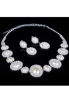 Beauitful Wedding Jewelry Set - Rhinestones and Pearls Necklace and Earrings