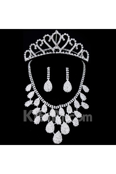 Shining Rhinestones Wedding Jewelry Set Earrings,Necklace and Combs