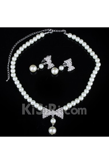 Gorgeous Rhinestones and Pearls with Alloy Plated Wedding Jewelry Set,Including Earrings,Necklace and Tiara