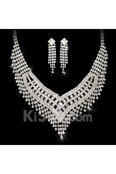 Luxurious Rhinestones Wedding Jewelry Set with Necklace,Earrings and Tiara