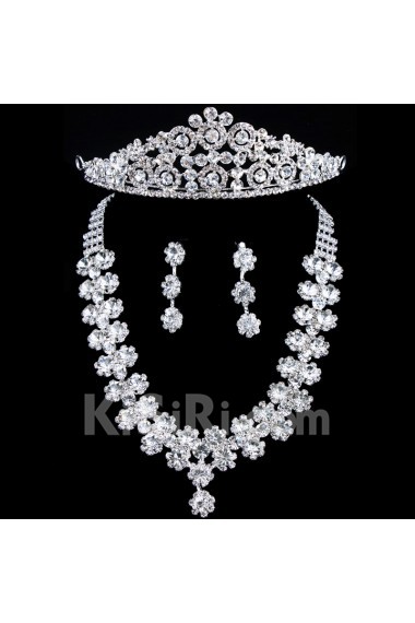 Gorgeous Wedding Bridal Jewelry Set - Earrings,Headpiece and Necklace with Rhinestones