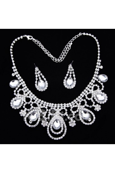 Gorgeous Rhinestones Wedding Jewelry Set with Earrings,Tiara and Necklace
