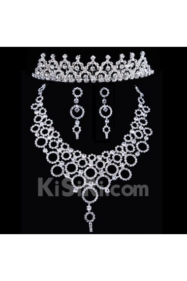 Shining Rhinestones Wedding Jewelry Set - Earrings,Necklace and Headpiece