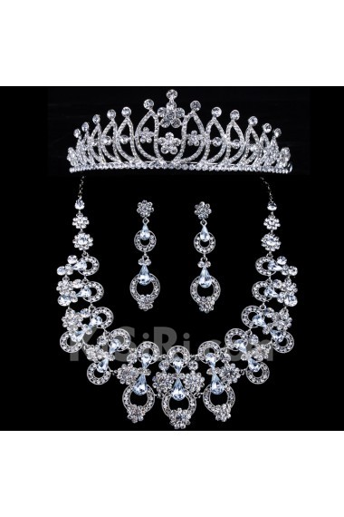 New Style Rhinestones Flower Wedding Jewelry Set with Necklace,Earrings and Tiara