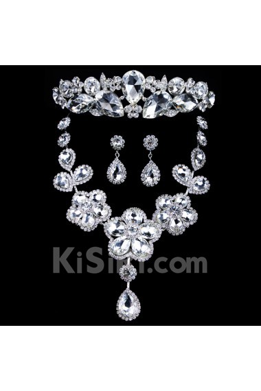 The Latest Style Rhinestones and Zircons Wedding Jewelry Set with Earring,Necklace and Headpiece