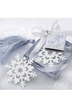 Silver Finish Snowflake Bookmark With Ice Blue Tassel 
