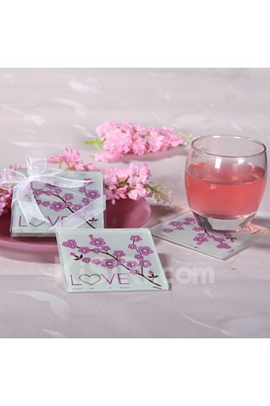 Cherry Blossom Love Glass Coasters (set of 2)