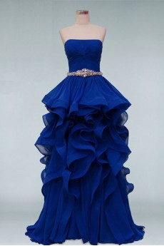 Chiffon Strapless Fit and Flare Dress with Beading