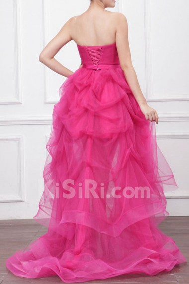 Net Strapless Ball Gown Dress with Beading