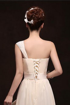 Chiffon One-shoulder Column Dress with Bow