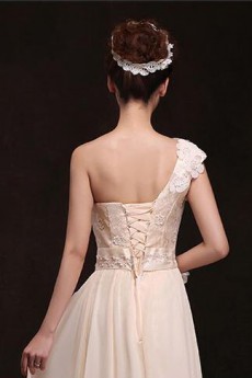 Chiffon One-shoulder Column Dress with Handmade Flower