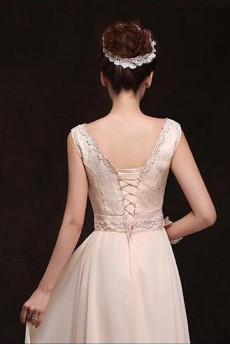 Chiffon V-Neck Column Dress with Lace