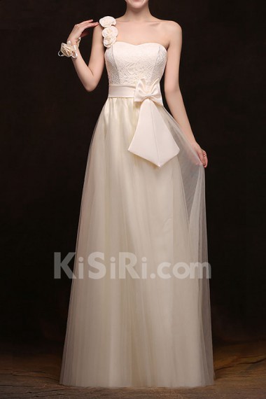 Tulle One-shoulder Column Dress with Bow