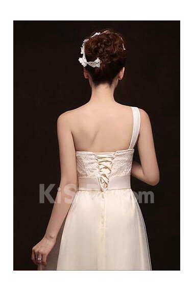 Tulle One-shoulder Column Dress with Bow