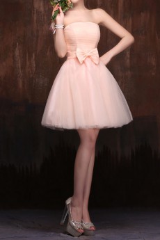 Satin Strapless A-Line Dress with Bow