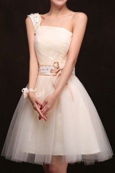 Satin One-shoulder A-Line Dress with Beading