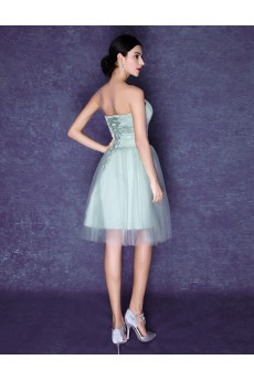 Chiffon, Tulle Strapless Knee-Length Sleeveless A-line Dress with Handmade Flowers