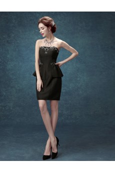 Satin Strapless Mini/Short Sleeveless Sheath Dress with Pearl, Sequins