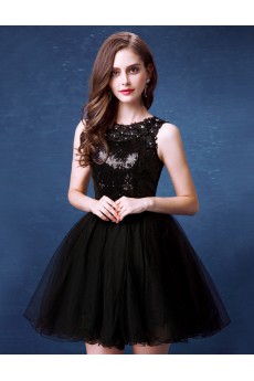 Tulle Jewel Mini/Short Sleeveless Ball Gown Dress with Sequins