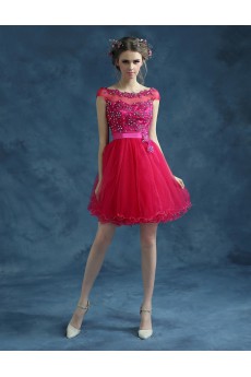 SequinsLace, Tulle Scoop Mini/Short Cap Sleeve Ball Gown Dress with Sequins