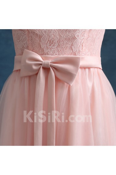 Lace, Chiffon, Tulle Jewel Tea-Length Half Sleeve A-line Dress with Embroidered, Bow