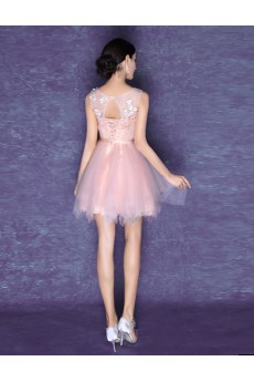 Lace, Organza Scoop Mini/Short Sleeveless Ball Gown Dress with Bow, Beads