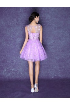 Lace, Organza Scoop Mini/Short Sleeveless Ball Gown Dress with Sequins