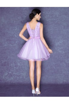 Tulle Scoop Mini/Short Sleeveless Ball Gown Dress with Bow