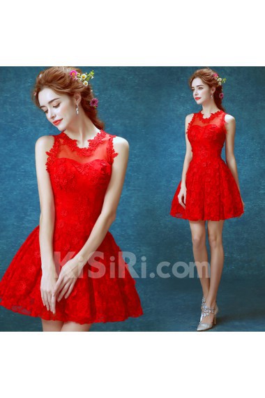 Lace, Organza V-neck Mini/Short Sleeveless Ball Gown Dress with Embroidered