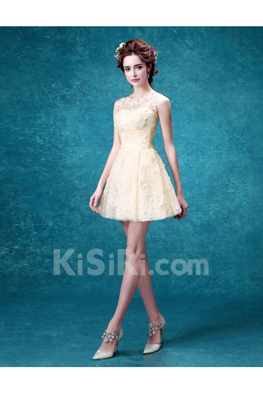 Tulle, Lace Jewel Mini/Short Sleeveless Ball Gown Dress