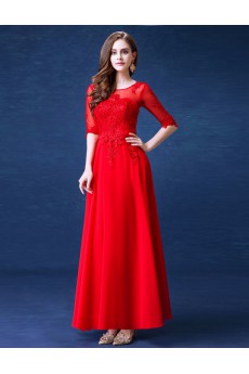 Lace, Chiffon Scoop Floor Length Half Sleeve A-line Dress with Pearl