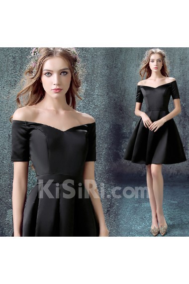 Satin Off-the-Shoulder Mini/Short Short Sleeve Ball Gown Dress