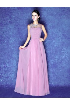 Chiffon Jewel Floor Length Sleeveless Sheath Dress with Sequins