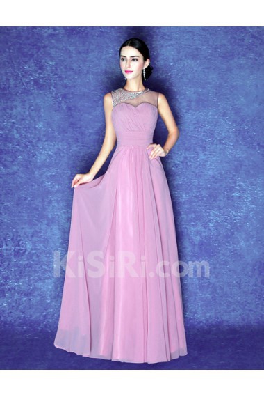 Chiffon Jewel Floor Length Sleeveless Sheath Dress with Sequins