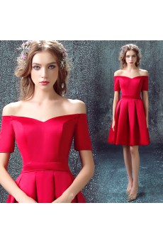 Satin Off-the-Shoulder Mini/Short Short Sleeve A-line Dress