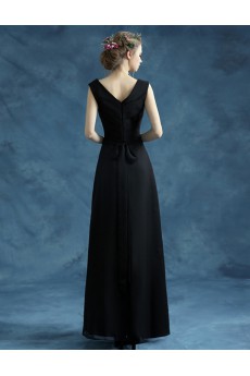 Chiffon V-neck Floor Length Cap Sleeve A-line Dress with Ruched