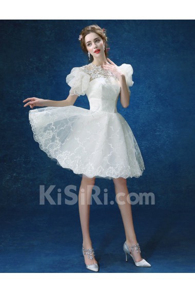 Lace, Organza Jewel Mini/Short Balloom Ball Gown Dress with Embroidered