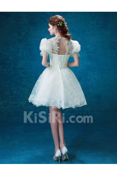 Lace, Organza Jewel Mini/Short Balloom Ball Gown Dress with Embroidered