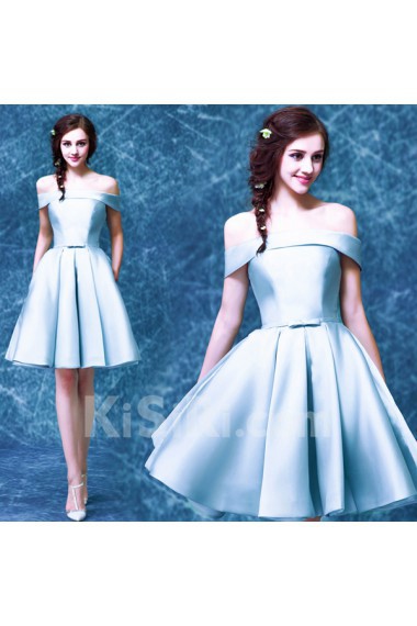 Satin Off-the-Shoulder Knee-Length Ball Gown Dress with Bow
